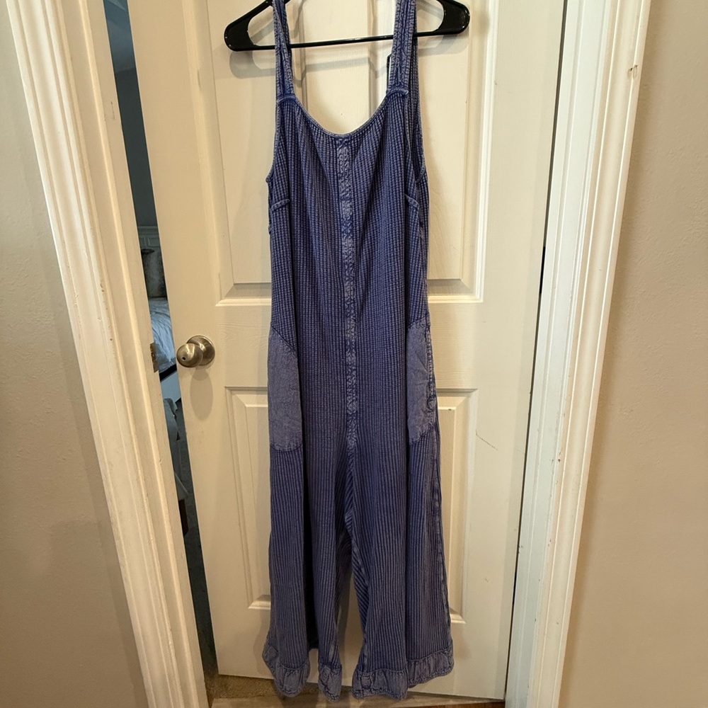 Free People Blue Striped Jumpsuit